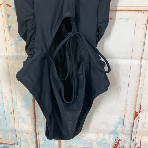 All Sure Women's size M Black Halter Ruched waist One piece swimsuit NWT - Picture 6 of 16